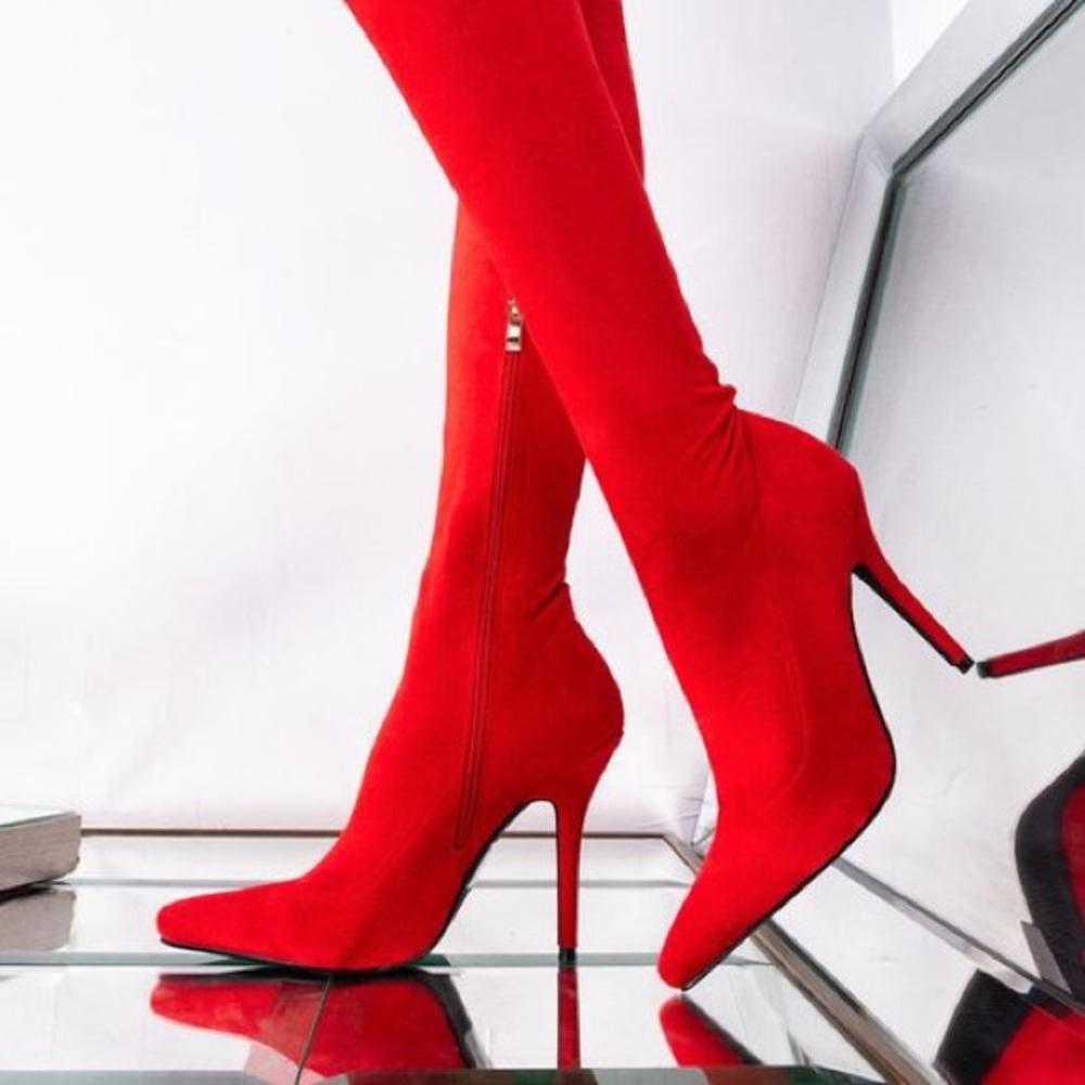 AZALEA WANG THIGH HIGH SEXY HEEL SUEDE BOOT